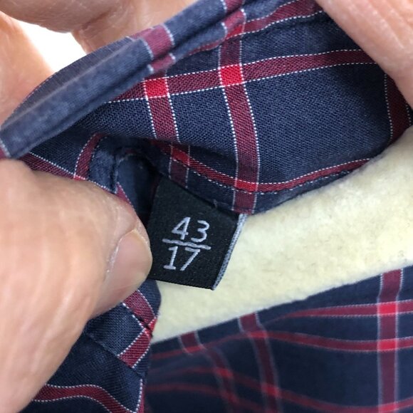 Gucci Men's Burgundy Plaid Checkered Long Sleeve Button Up Cotton Shirt size 17 - Picture 6 of 14